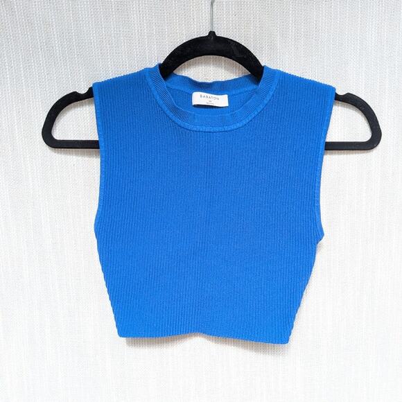 Aritzia Babaton Blue Sculpt Knit Rib Cropped Tank Top, Size XS - Picture 1 of 6